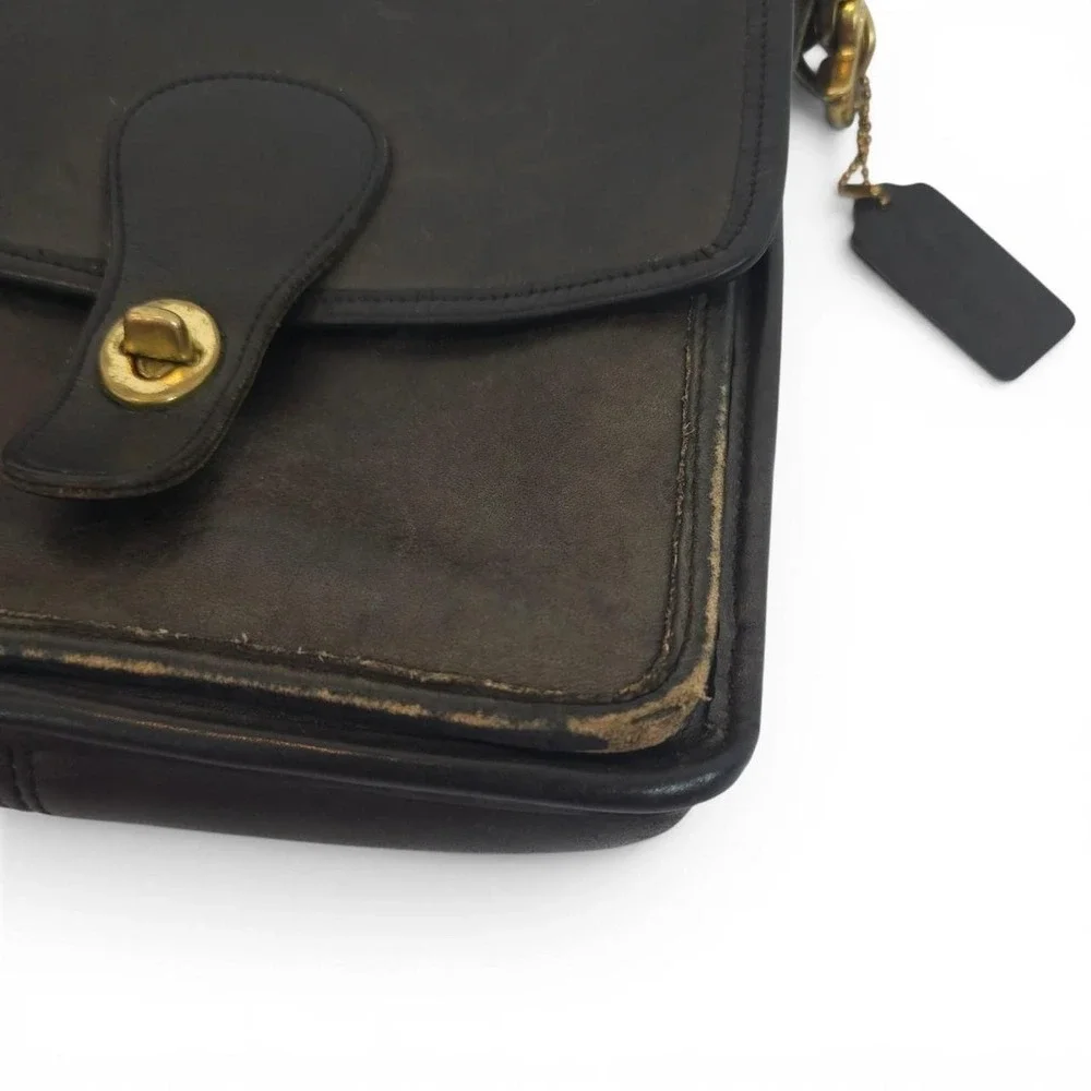 Coach Black Leather Satchel Gold Hardware Vintage #5130 Station Bag 1980s 1990s